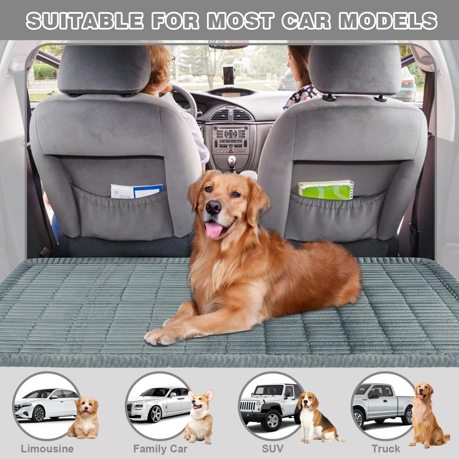 Hundeschutz Rückbank fürs Auto, 62×137 cm rutschfeste & Kratzfeste Hundedecke Auto, Wasserdichter Rücksitzschutz für Kleine & Große Hunde, Weiche Autoschutzdecke (Grau)