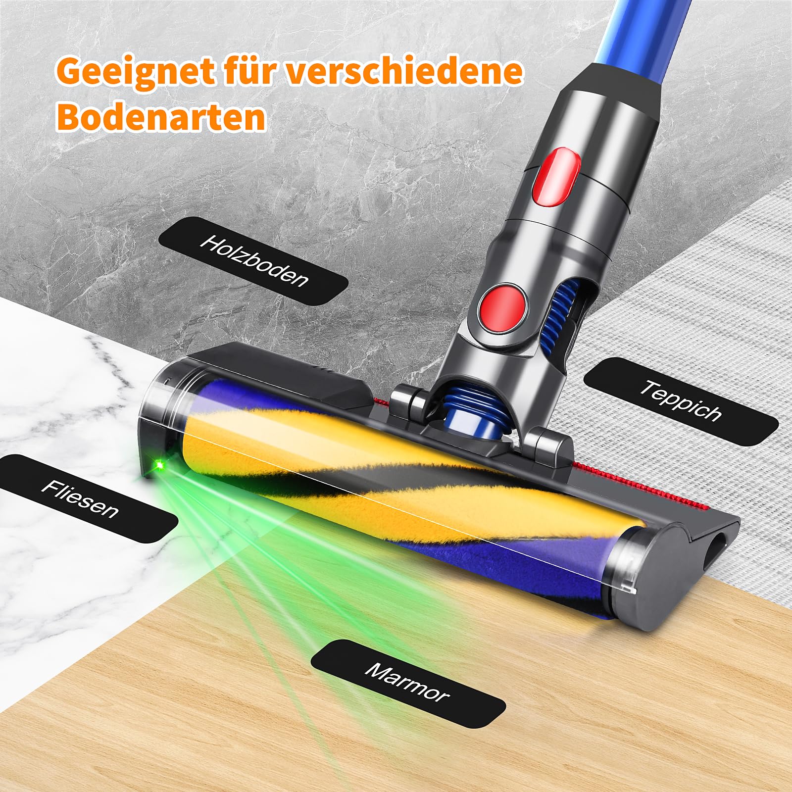 Cabezal de repuesto para aspiradora inalámbrica Dyson V7 V8 V10 V11 V15, cepillo de microfibra con luz láser LED verde, adecuado para suelos de madera dura y alfombras