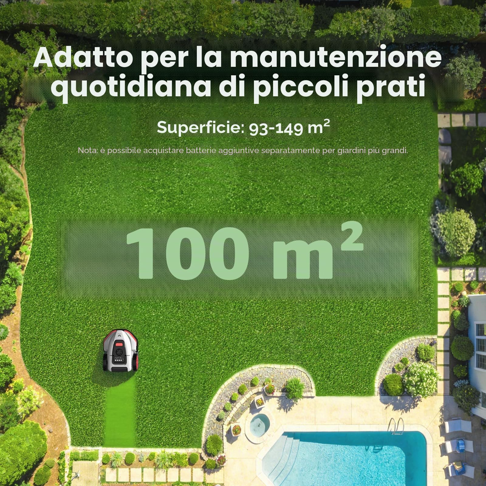 V3 Robot Tagliaerba Senza Filo Perimetrale, Navigazione AI con Visione, Controllo tramite App, Funzionamento Silenzioso, per Giardini fino a 100 m²