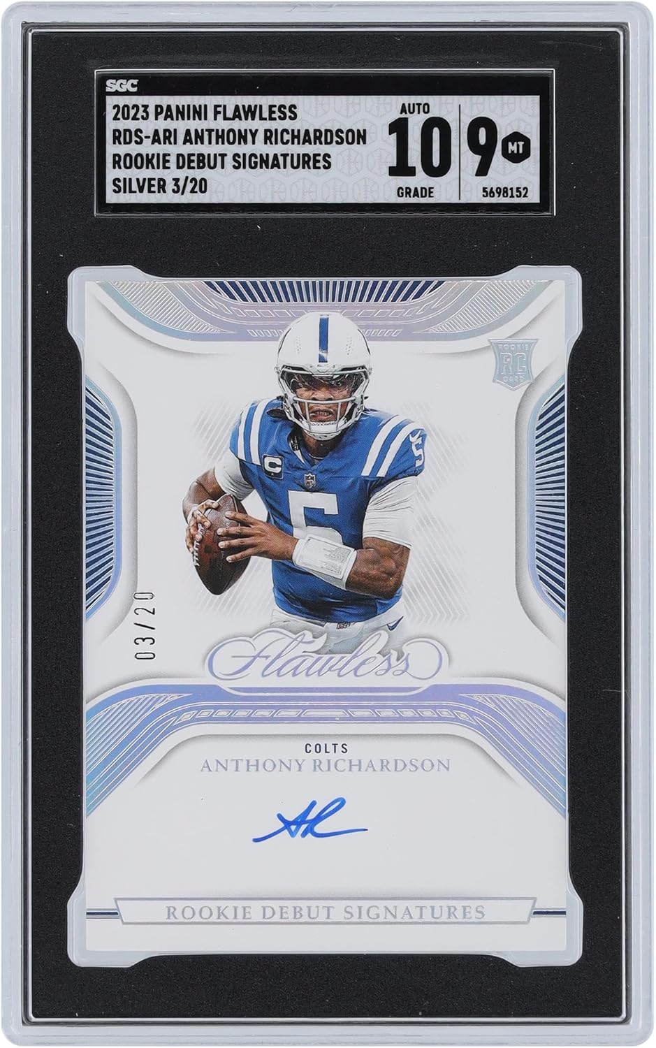 Anthony Richardson Indianapolis Colts Autographed 2023 Panini Flawless Rookie Debut #RDS-ARI #3/20 SGC Authenticated 9/10 Rookie Card - Football Slabbed Autographed Rookie Cards