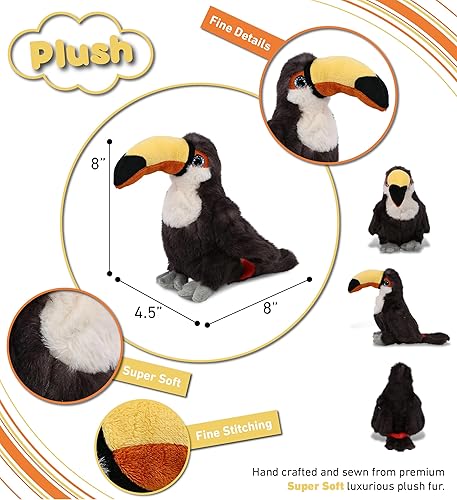 Miniatura 3 de DolliBu - Peluche de tucán  Tucán tropical abrazable de piel suave, adorable juguete de peluche de tucán para jugar, lindo regalo de pájaro de la