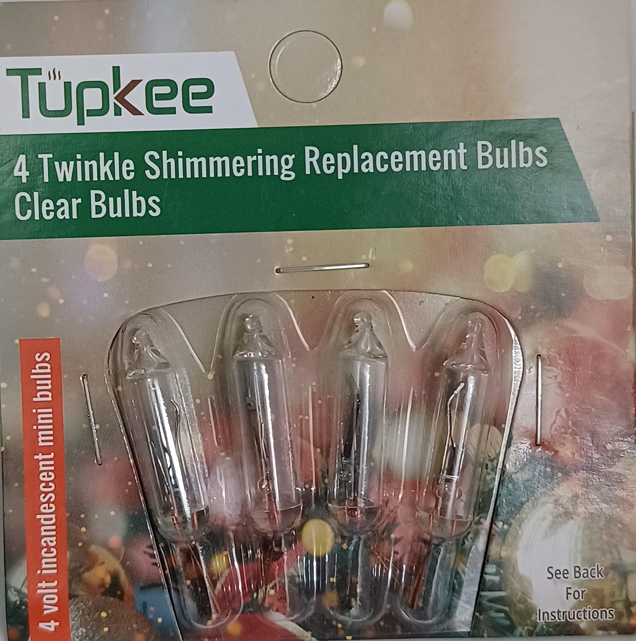 TupkeeShimmering Twinkle Replacement Bulbs – 4-Volt Clear Incandescent Mini Bulbs - 4 Bulbs per pkg