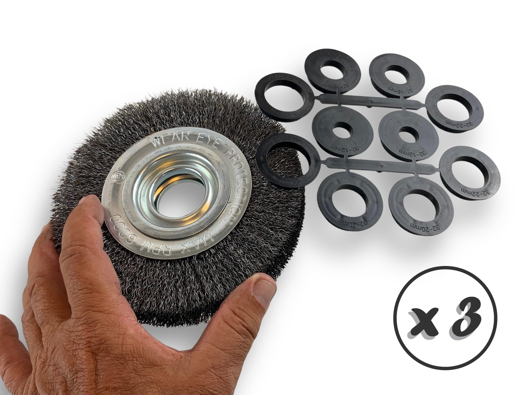 Kibros Lot 3 brosses touret acier Ø 150 mm 3 rangs fil dur 0,30 mm