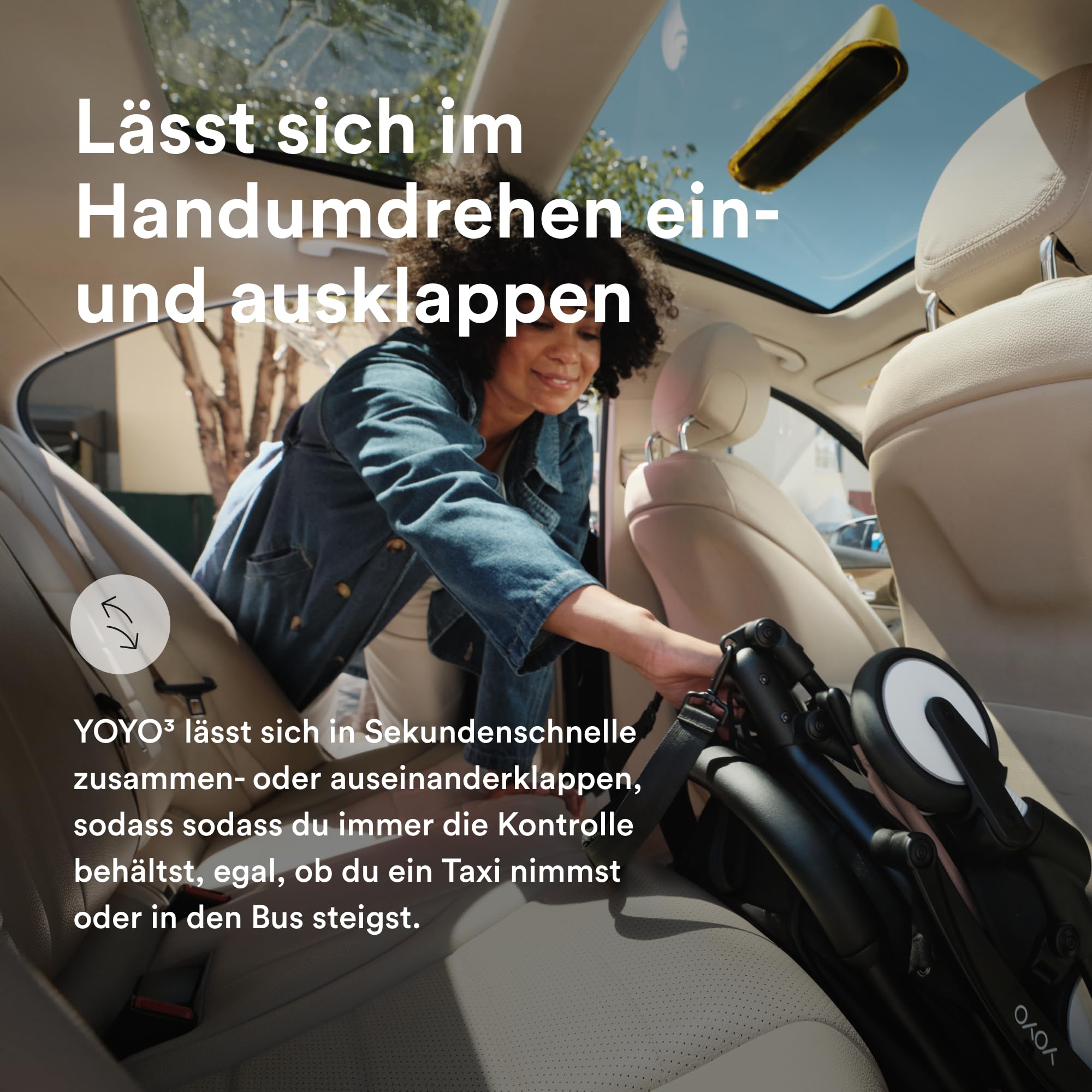 Stokke YOYO3 Kinderwagen ab 6 Monaten - Inklusive schwarzem Rahmen / taupefarbenem Sitzkissen + Verdeck - Blitzschnell ein- und ausklappbar - Leicht & kompakt - Handgepäck-kompatibel