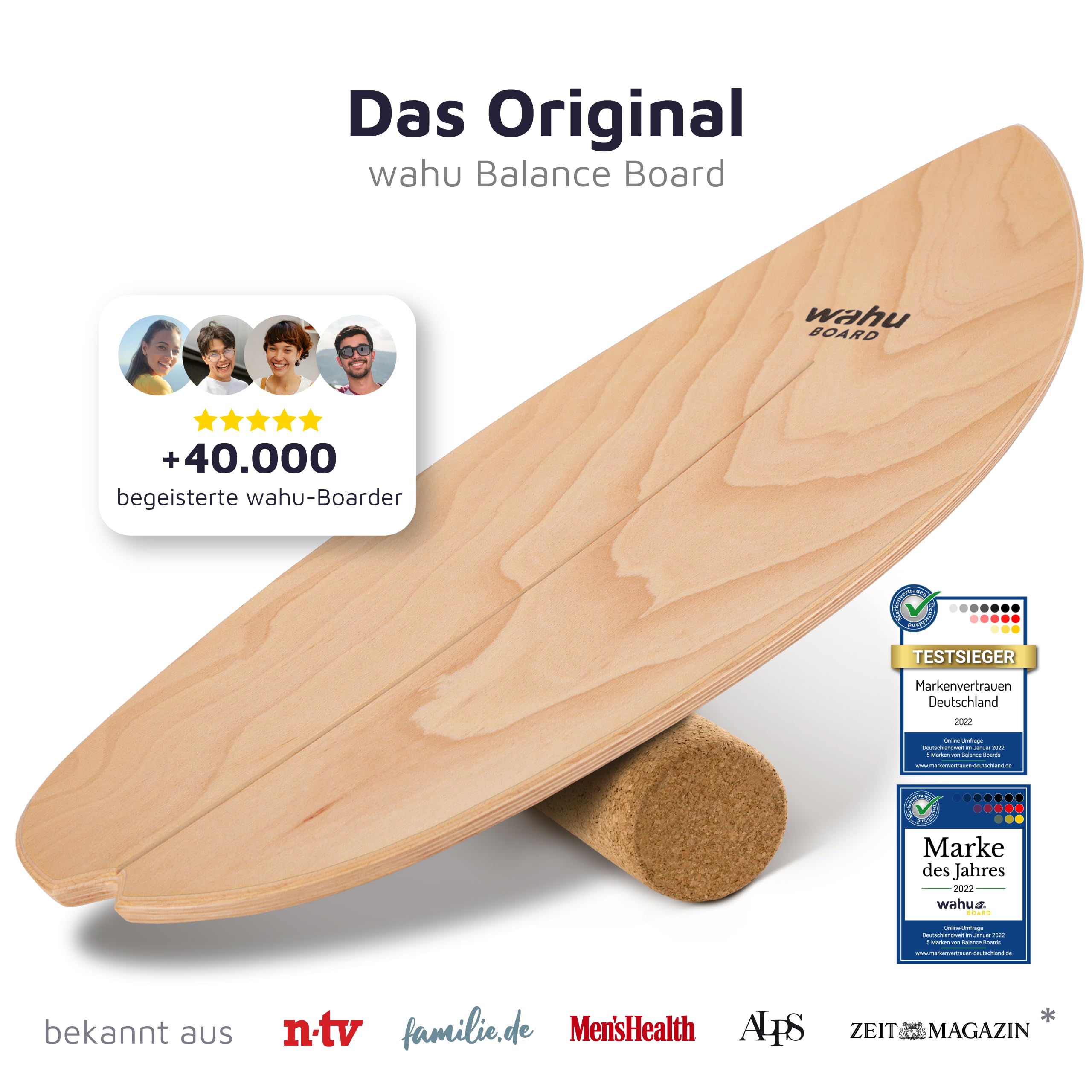 WAHU Balance Board In Legno Con Rullo In Sughero – Surf Trainer Per Casa, Eco-Friendly - 3