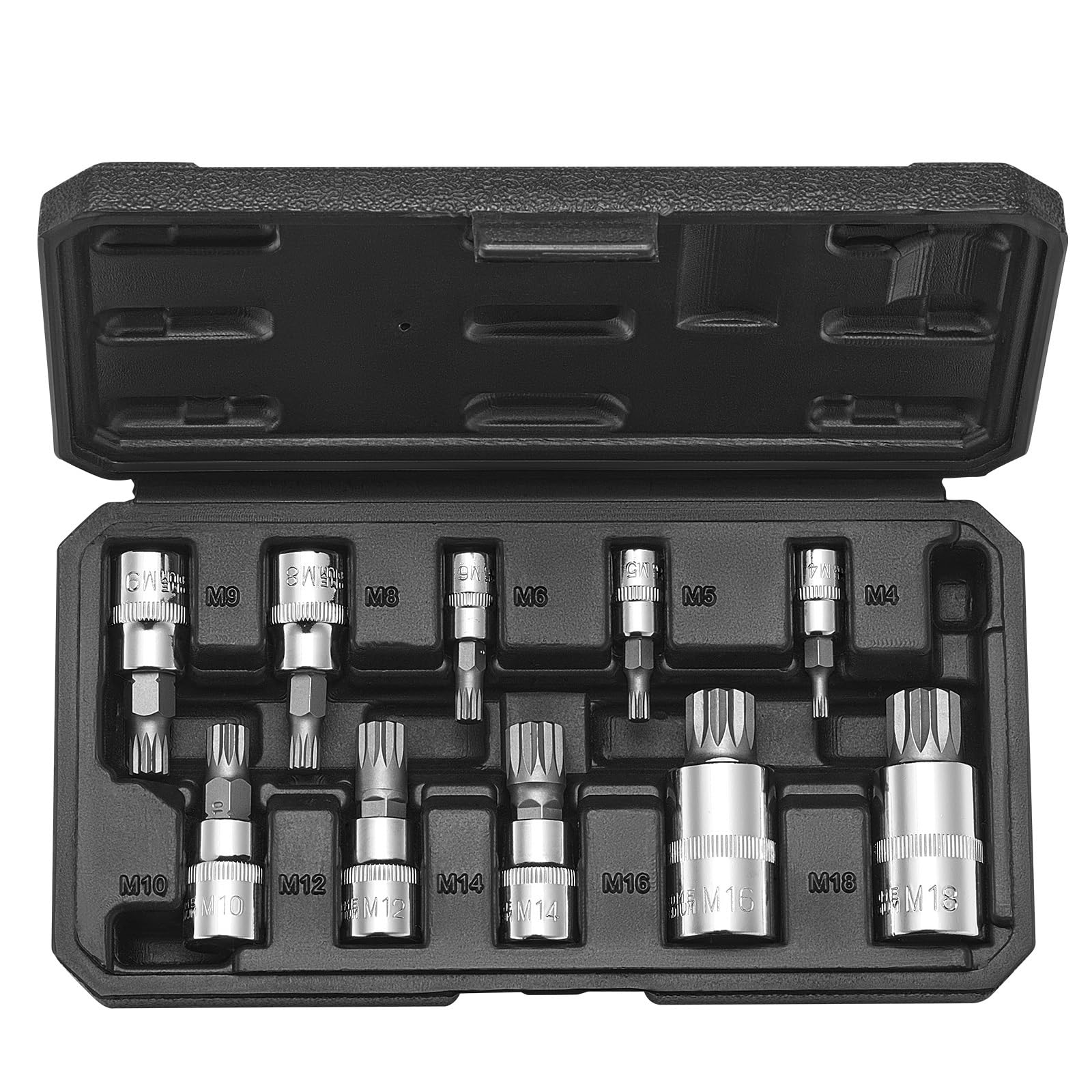 Set Attrezzi da Lavoro Set di bussole per punte triple quadrate da 10 pezzi M4- M18 Custodia in acciaio Cr-V migliorata