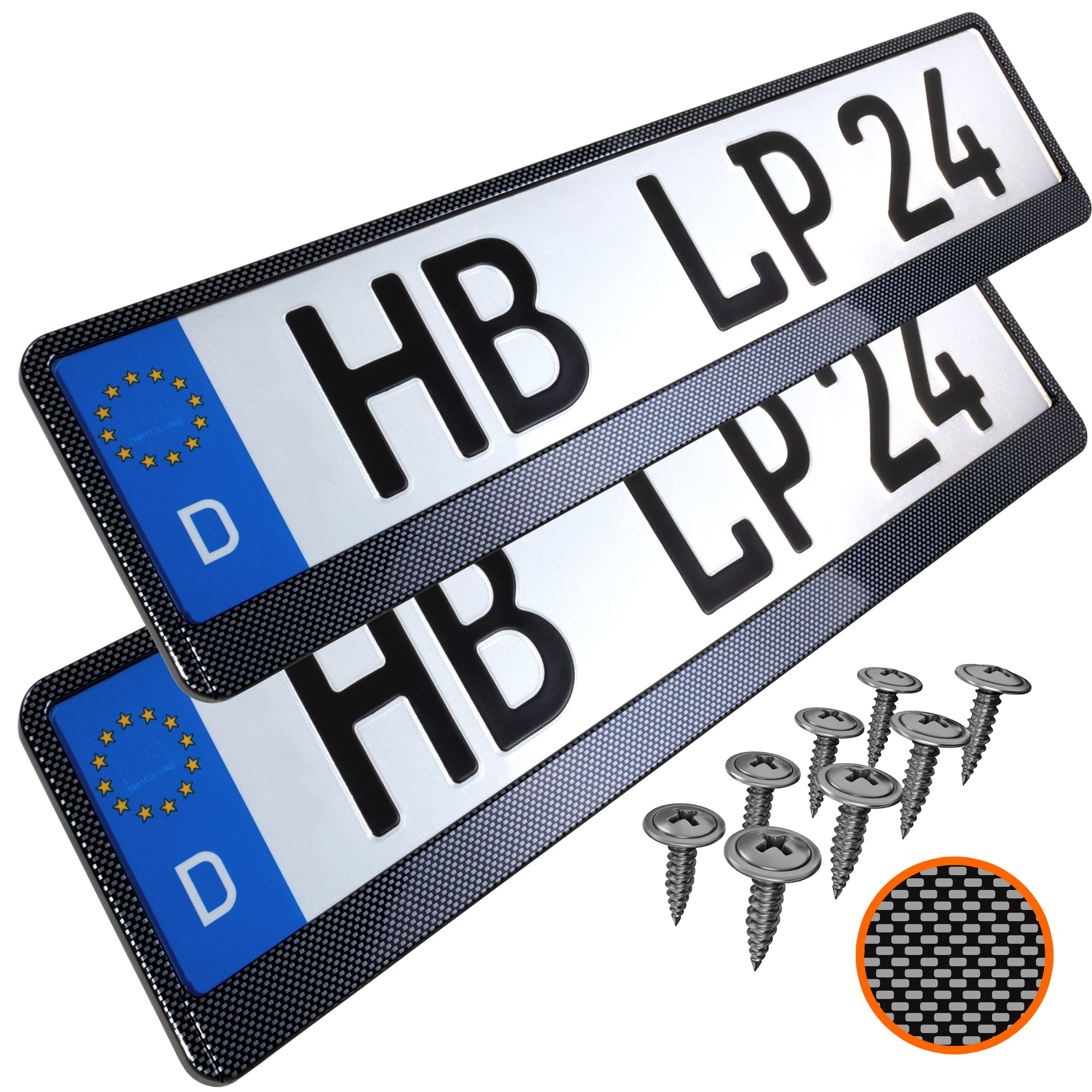 Inter-Sale Lot de 2 Supports de plaques d´immatriculation, ABS, Noir, Carbon-Optic