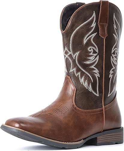 IUV Cowboy Boots For Men Square Toe Western Boot Durable