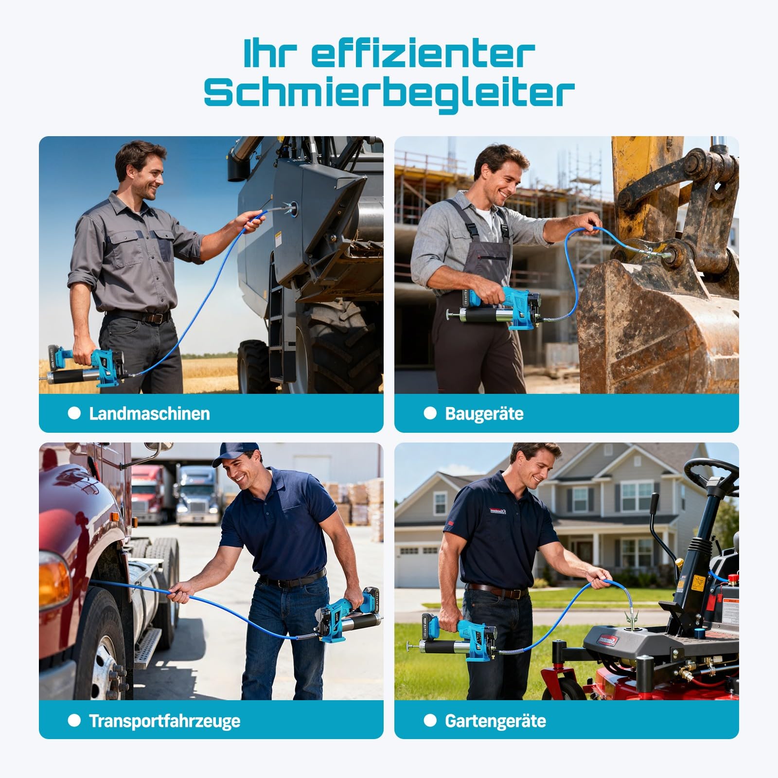 Seesii Akku Fettpresse Set: 10000 PSI Hochleistungs Elektrische Fettpresse mit 4,6 oz/min, 2 Akkus, 39,4" langem Schlauch, 90-Grad-Kupplung und 3 Mundstücks für Schnelleres und Müheloses Schmieren