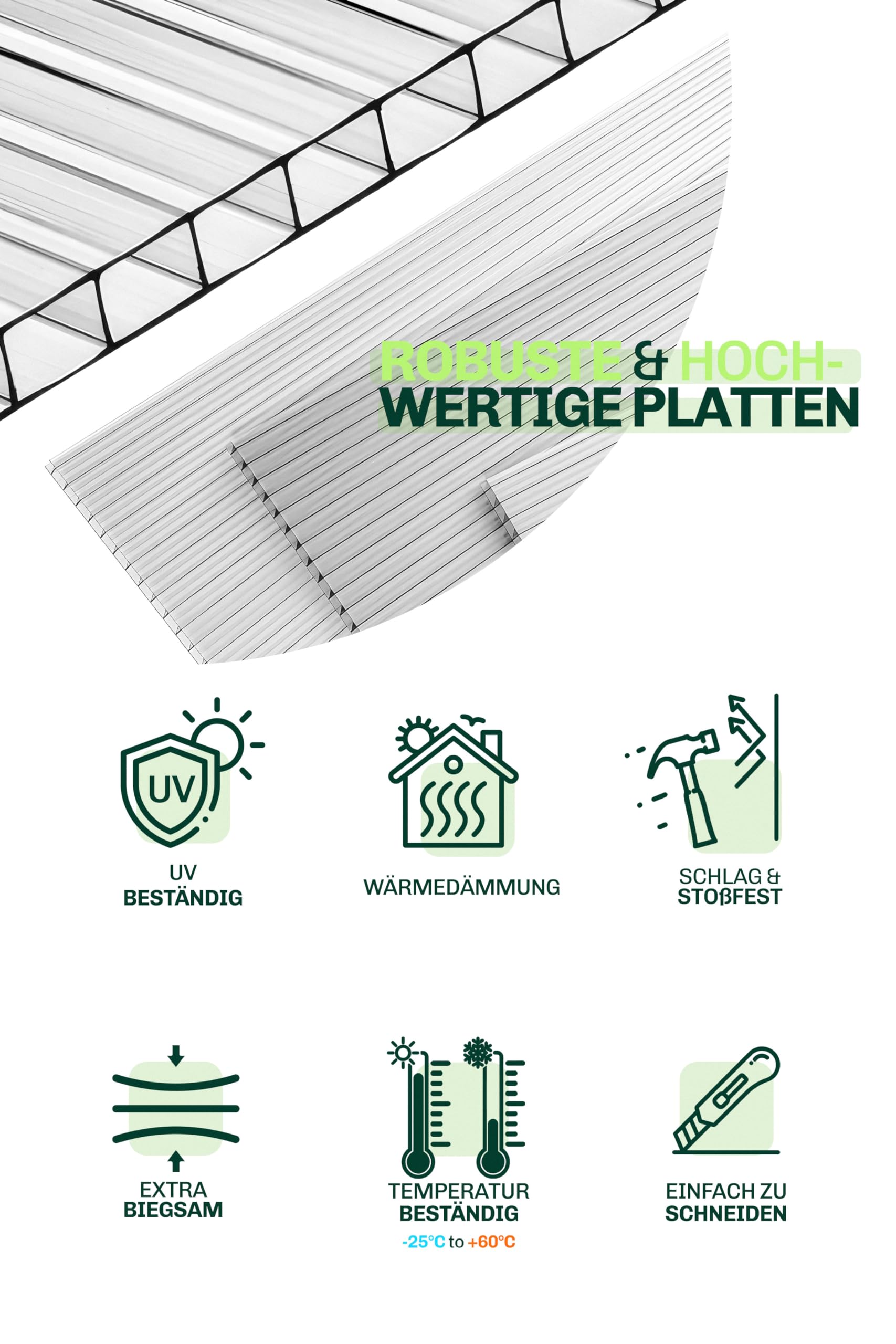 Set de 4 placas multipared para invernadero 60,5 x 121 cm - Placas de policarbonato, placas de plástico de 4 mm, placas para invernadero resistentes al clima, placas de policarbonato alveolares