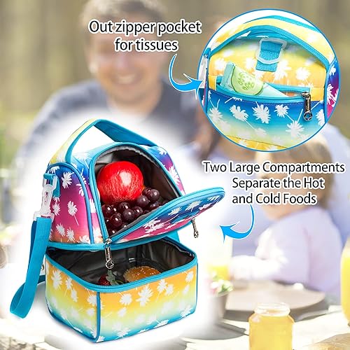 Miniatura 3 de MOHCO Bolsa de almuerzo para niños, bolsa Bento aislada con dos compartimentos para niños, niñas, escuela, bolsa de almuerzo de viaje con correa