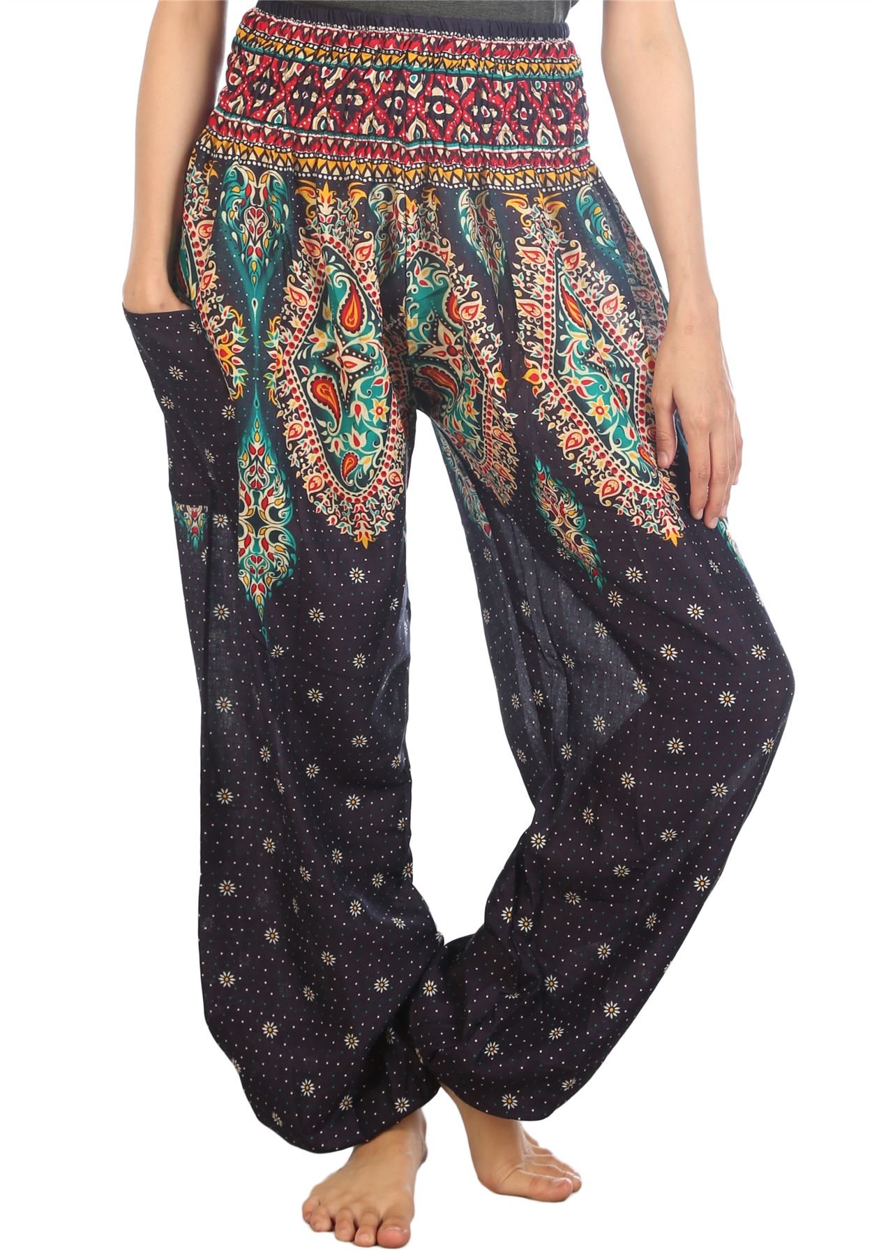 LOFBAZ Harem Yoga Pants for Women S-4XL Hippie Boho PJs Lounge Beach Print Plus