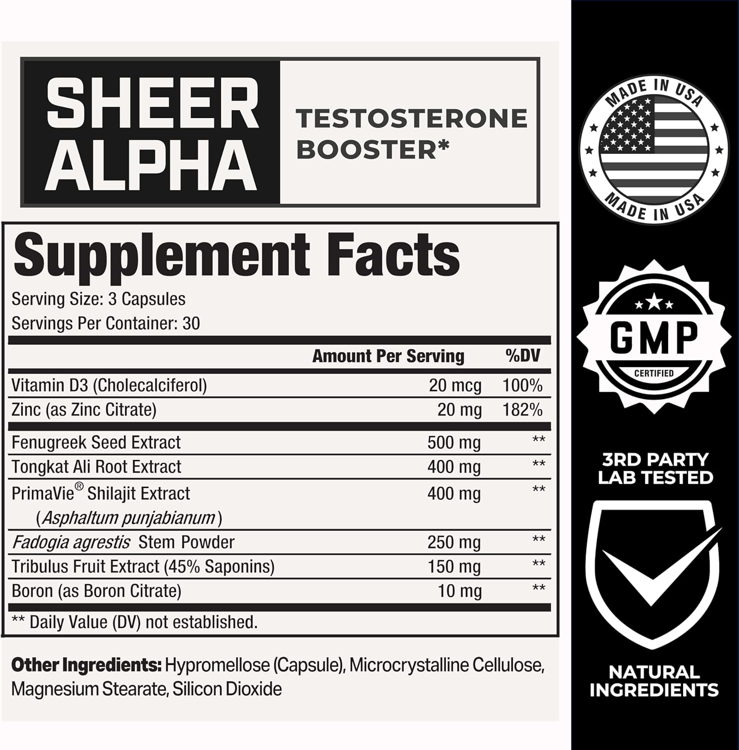 Testosterone Booster for Men - Sheer Alpha T-Booster - Clinically Backed Dose, Strongest Formula - Made in USA - Premium Blend of Fadogia Agrestis Tongkat Ali and Shilajit. 30 Servings - Image 9