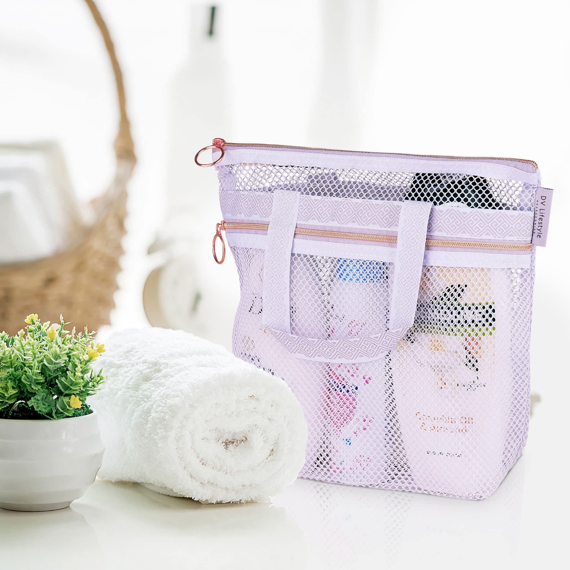 Grande Borsa da Doccia Portatile in Rete, Borsa da Toilette con Cerniera, Ad Asciugatura Rapida, Organizer da Bagno, per palestra, viaggi, campeggio, nuoto, spiaggia