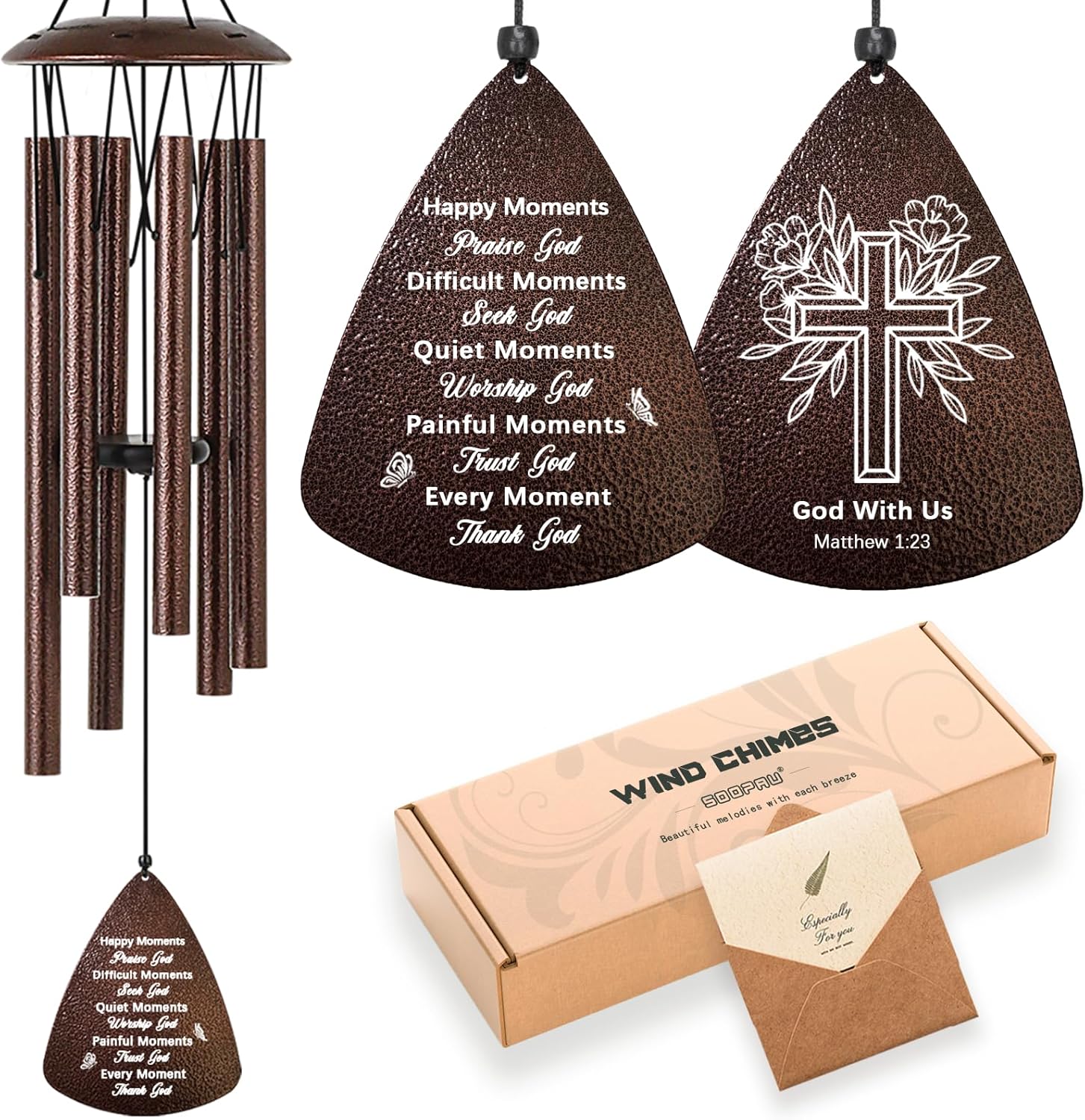 Christian Gifts for Women Men, 32" Bronze Wind Chimes Religious Gifts with Bible Ve...