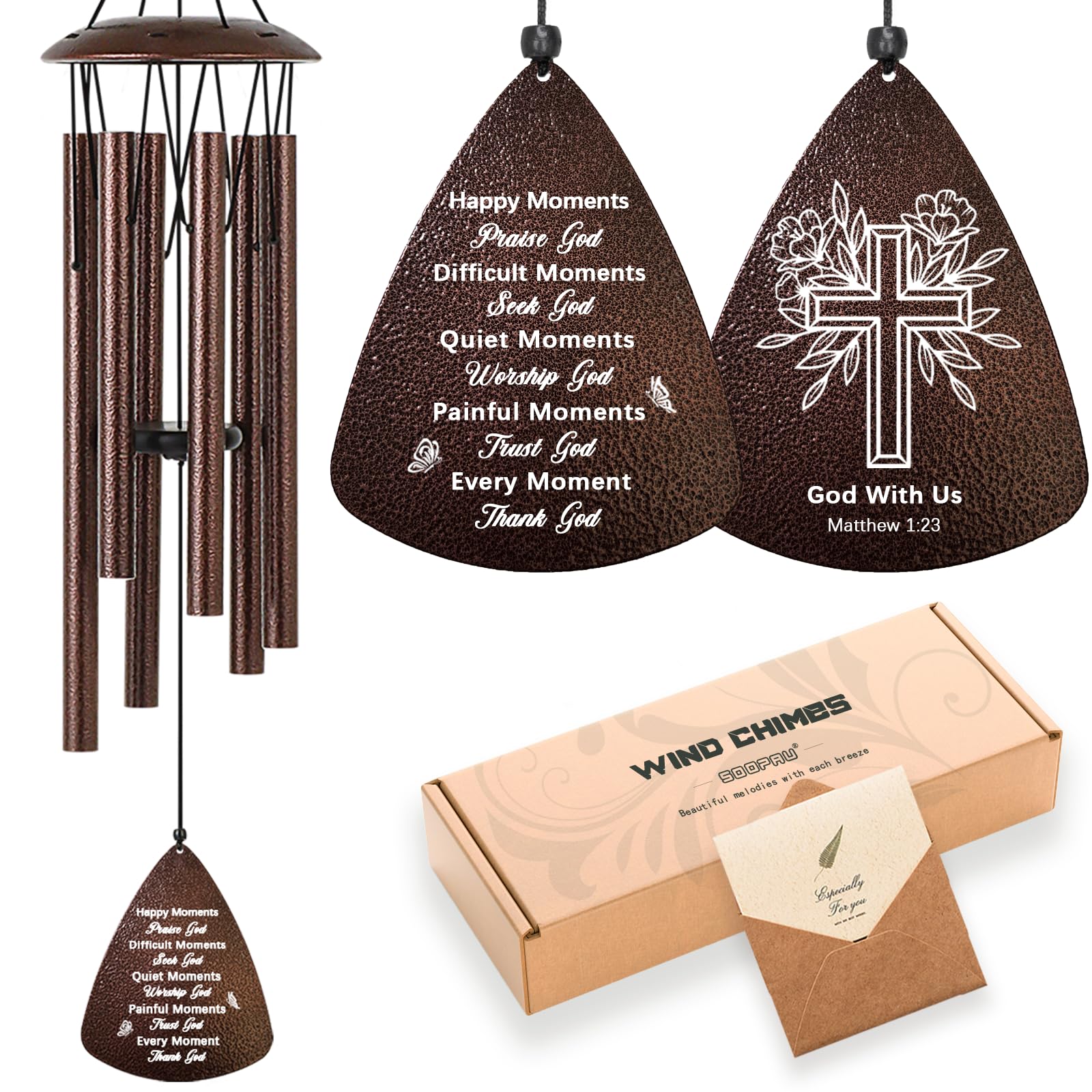 Christian Gifts for Women Men, 32" Bronze Wind Chimes Religious Gifts with Bible Verse, Spiritual Faith Based Gift for Christian Women Mom Sister Friend Coworker