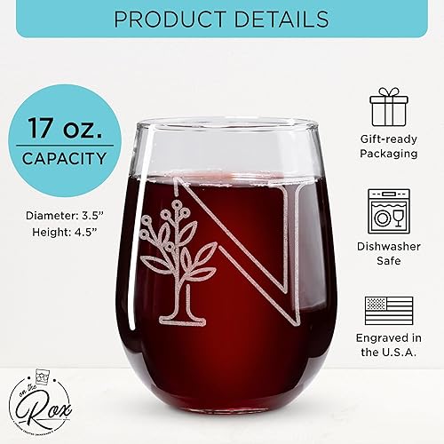 Miniatura 114 de On The Rox Drinks Regalos con monograma para mujeres y hombres – Letra A-Z inicial grabada monograma copa de vino sin tallo, regalo de vino