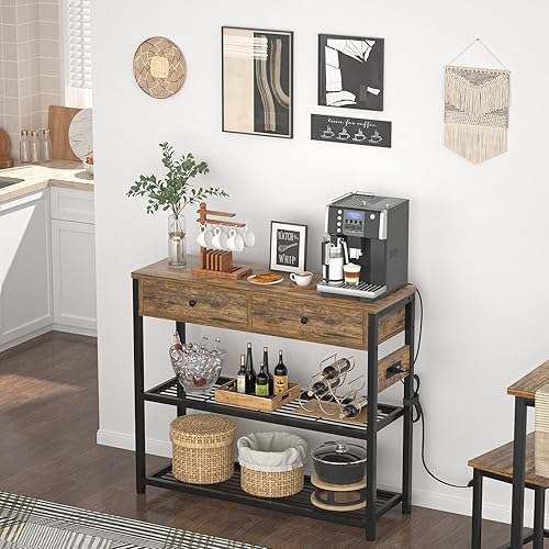 Miniatura 48 de Ecoprsio Mesa de entrada de 47 pulgadas con salidas y puertos USB, mesa consola con 3 cajones, mesa de sofá estrecha larga con estantes de Marrón