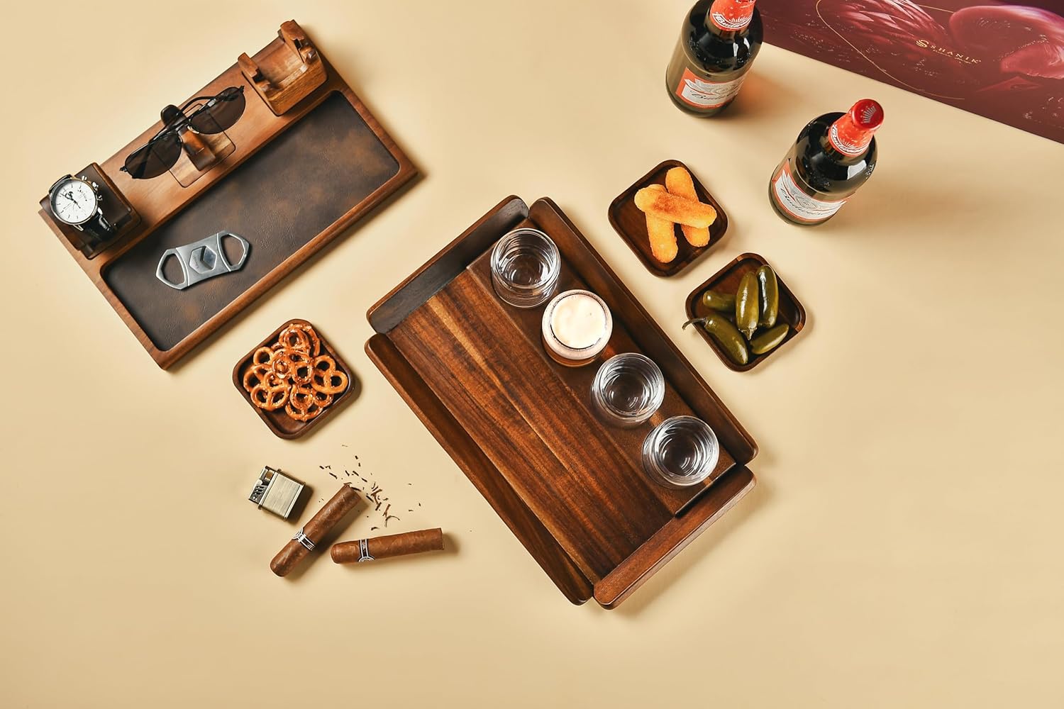 Shanik Wooden Beer Flight Paddle Tray Set with 4 Glasses & Coasters – Rustic Tasting Flight Board – Craf Sampler Set for Home Bar, Birthday Gift for Beer Lovers, Men’s Gift Ideas