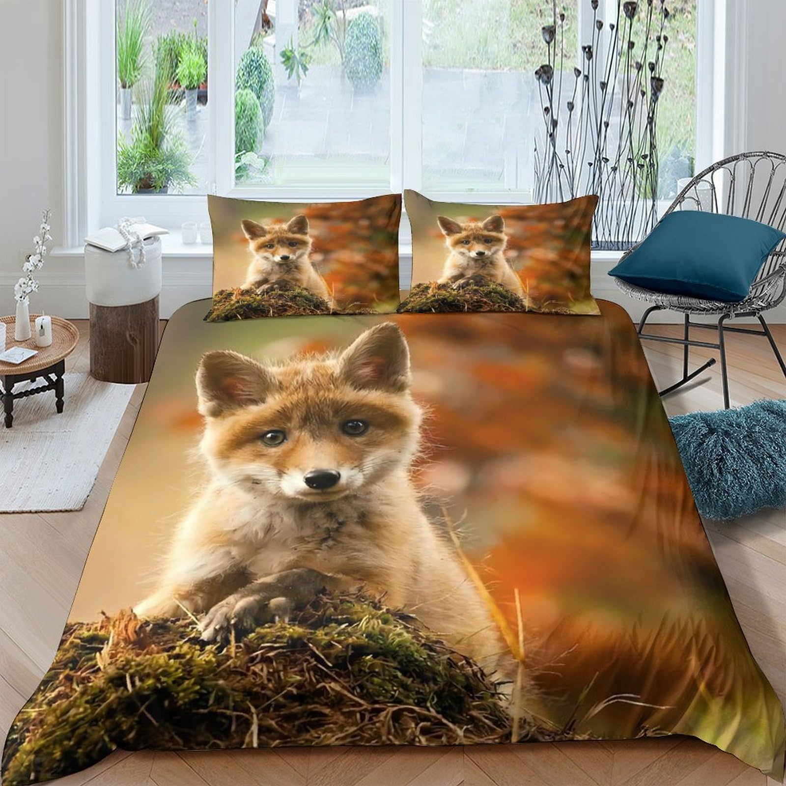 Ctjqhvkz Style-8 3D Printed Cute Fox Fitted Sheet Microfiber Soft Orange Autumn Forest Mattress Cover Anti-Slip Machine Washable Bedroom Decor Single（135X200cm）
