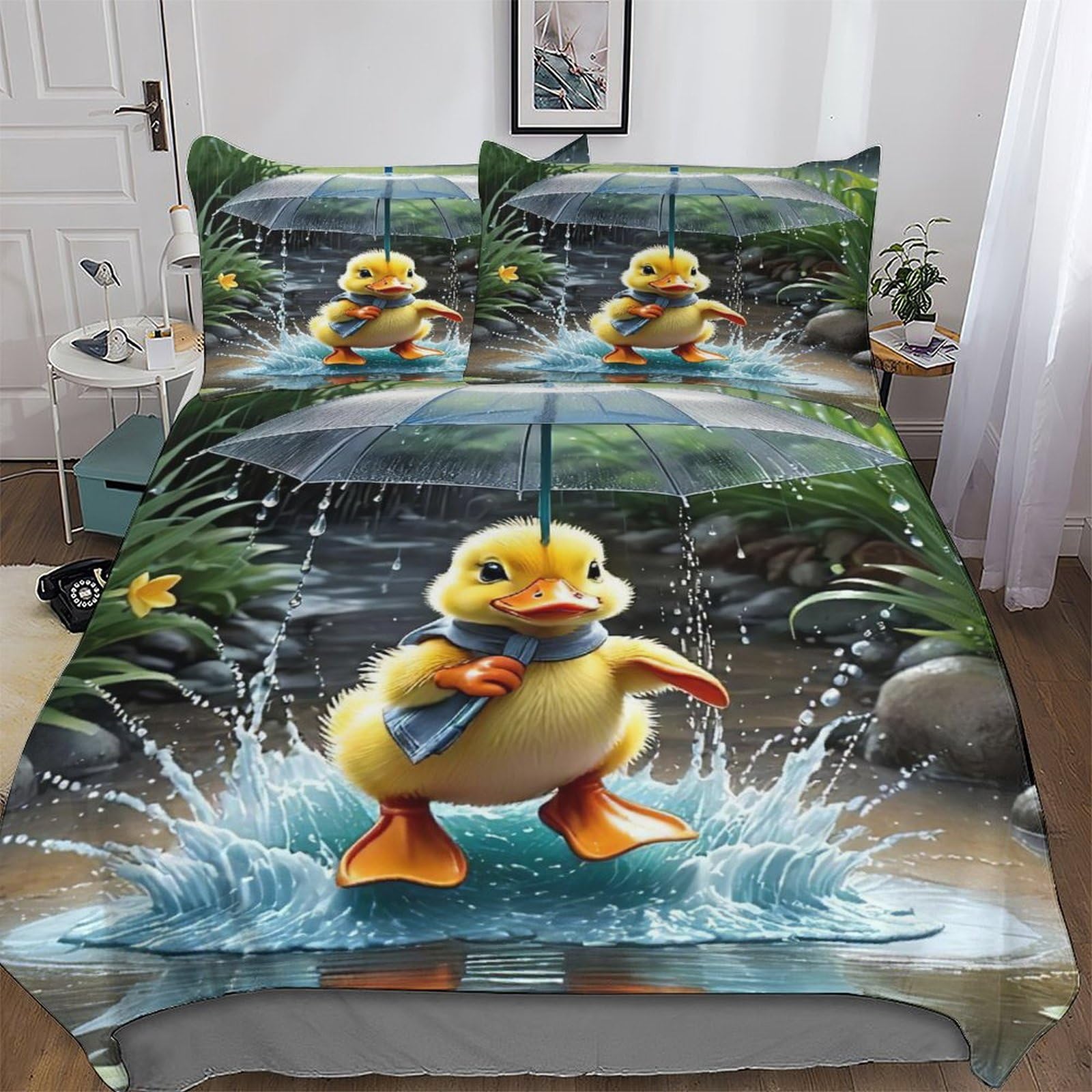 GGJJTT Little Yellow Duck Duvet Cover Microfiber Bedding Set 3pcs, 3D Quilt Cover&Pillowcase, Soft Comforter Cover for Men Woman Kids Double 200x200cm