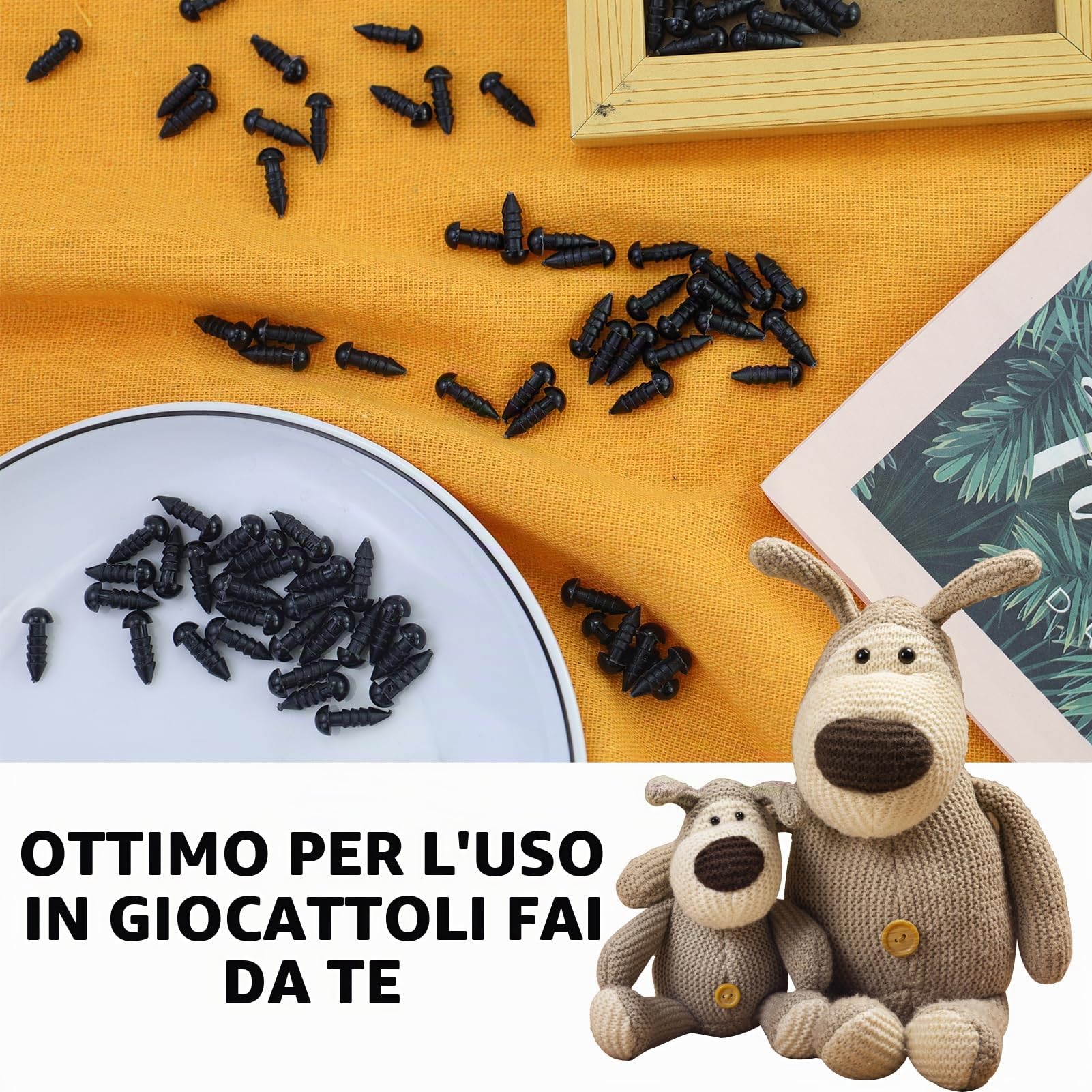 220 Occhielli di Sicurezza per Animali all'Uncinetto, in plastica, 6 mm, Colore Nero, Amigurumis, Occhi per Animali di Peluche, Occhi delle Bambole con rondelle Peluche Fai
