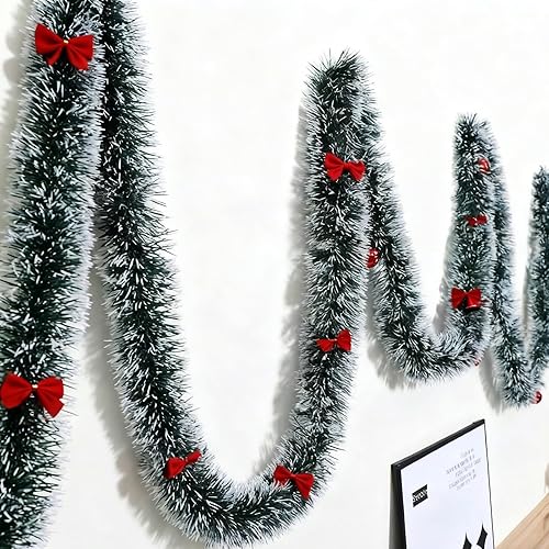 Miniatura 5 de Guirnalda de Navidad artificial de 6 pies con lazo rojo, guirnalda de oropel de Navidad verde y blanco para flotadores de desfile, árbol de Navidad,