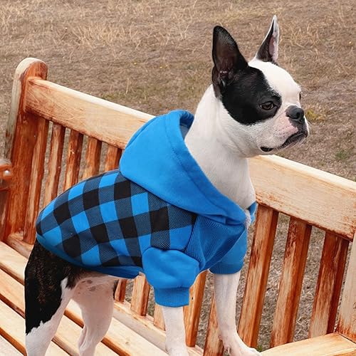 Miniatura 6 de Sudadera con capucha a cuadros para perro, sudadera suave para perro, sudaderas con capucha de forro polar cálido para perros pequeños, suéteres con