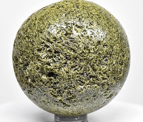 Miniatura 3 de Esfera de racimo de epidota drusa verde, 2.165 in, 9.17 oz, piedra preciosa natural pulida, cristal de pistacita, bola de muestras para decoración -