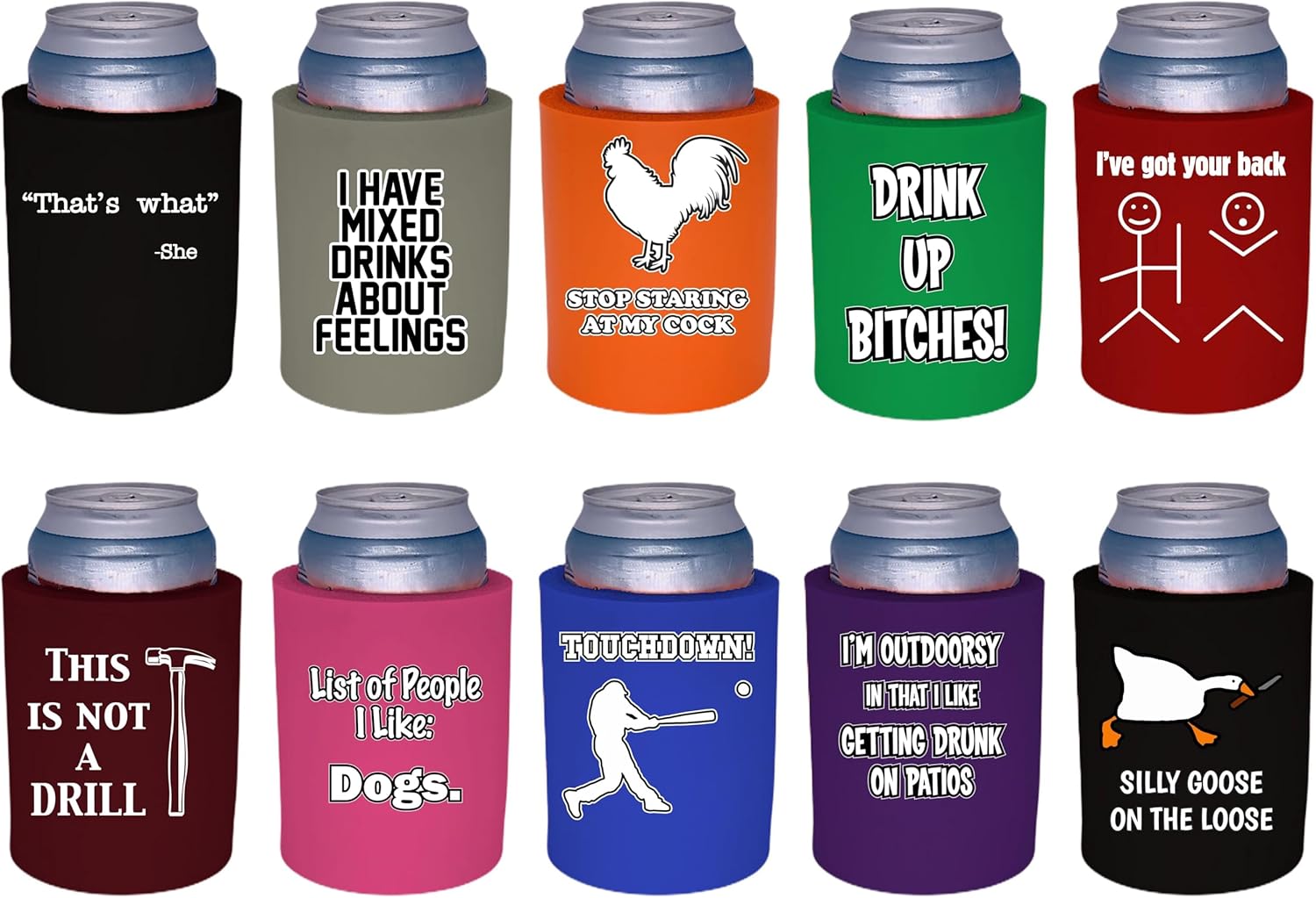 Funny Joke Thick Foam Old School Can Coolie Designs 10 Pack