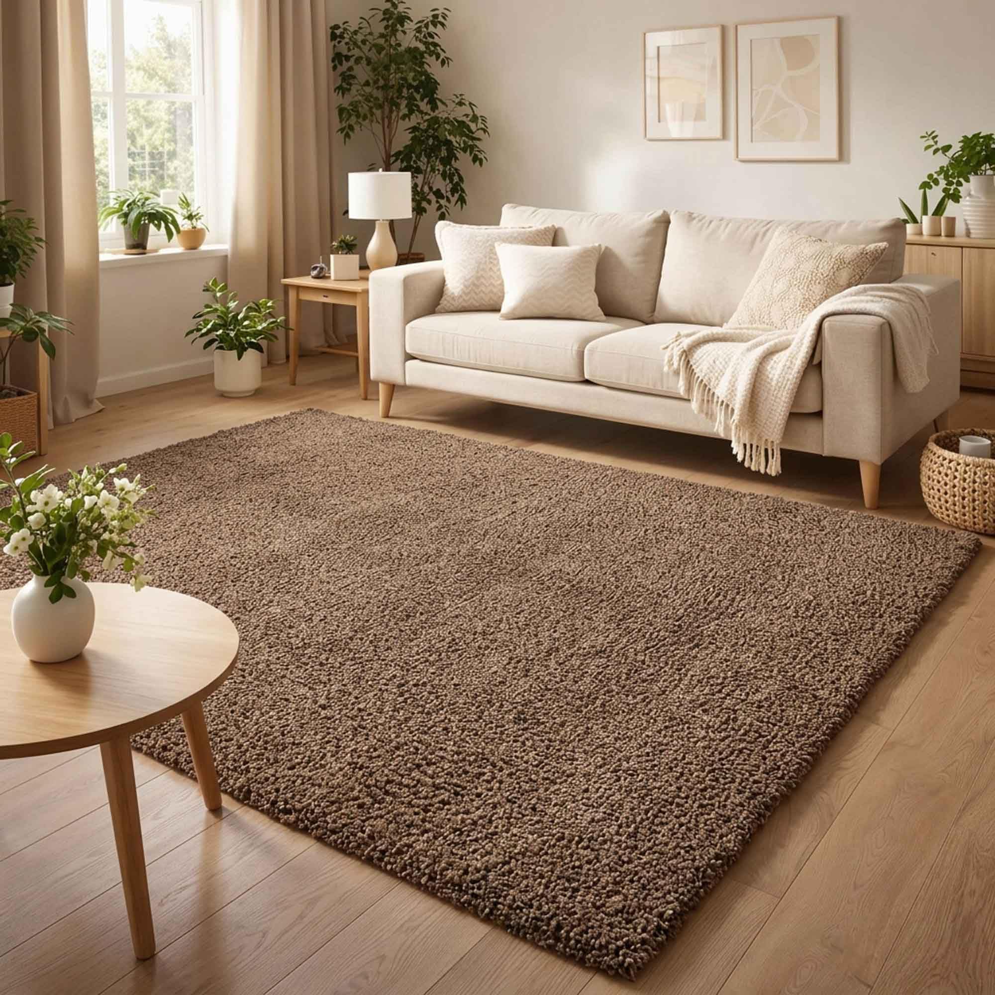 Ainsley Plain Soft Shaggy Modern Living Room Area Rug, Brown, 160x230cm — image 1