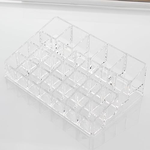 Miniatura 8 de AOKIVIGOA Organizador de lápiz labial acrílico para soporte de maquillaje cosmético, transparente, 26 rejillas para brillo de labios, aceites