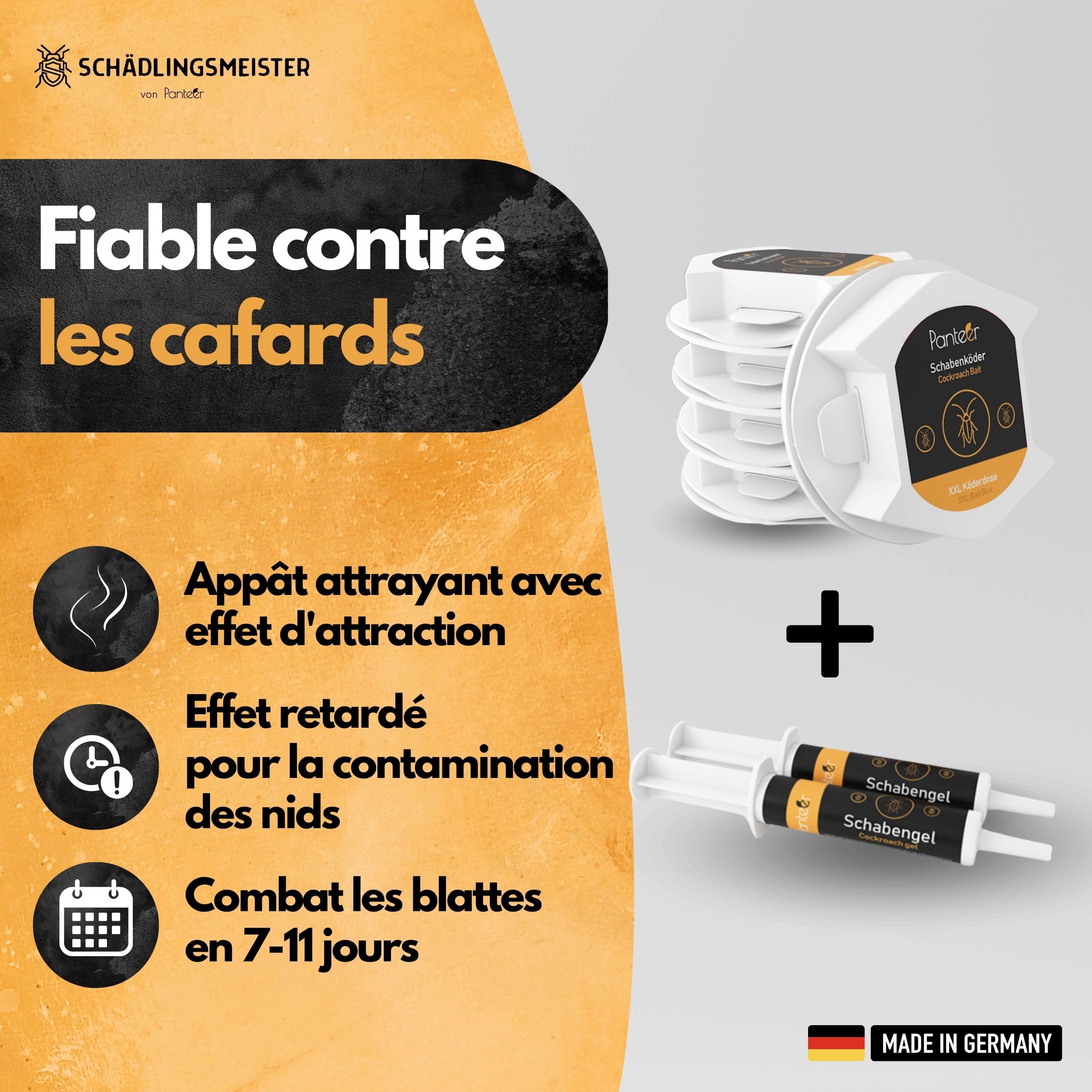 Kit Anti-Cafards - Contre Les Cafards - 5 Boîtes d'appâts XXL et 2 Gels de 10 g - Efficacité Prouvée Par Des études