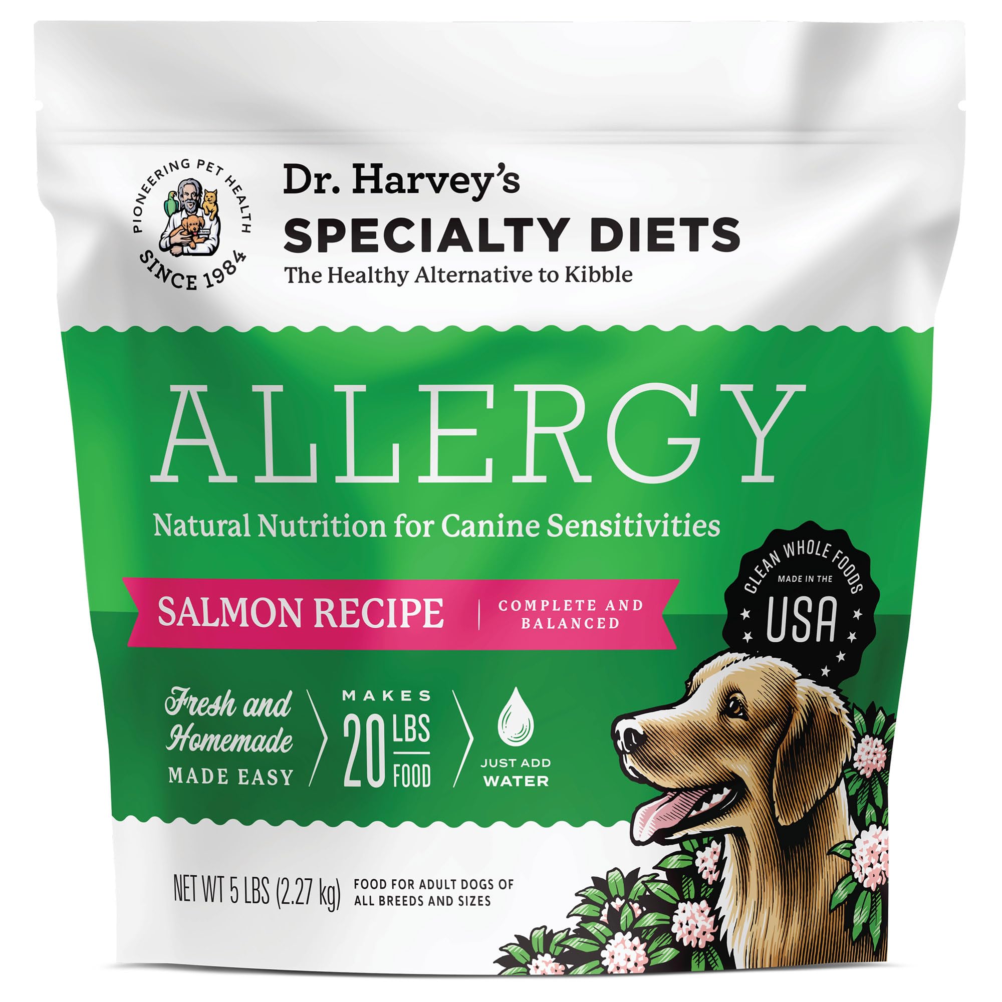 Dr. Harvey's Specialty Diet Allergy Salmon Recipe, Human Grade Dog Food for Dogs with Sensitivities and Allergies (5 Pounds)