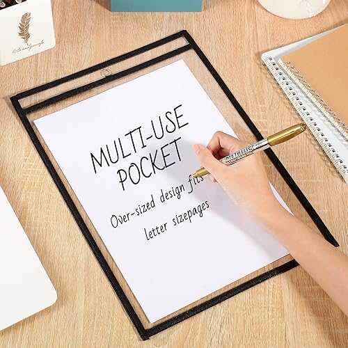 Miniatura 4 de Yunsailing Paquete de 80 bolsillos de borrado en seco, reutilizables, de borrado en seco, funda transparente para boletos de pedido, bolsillo para