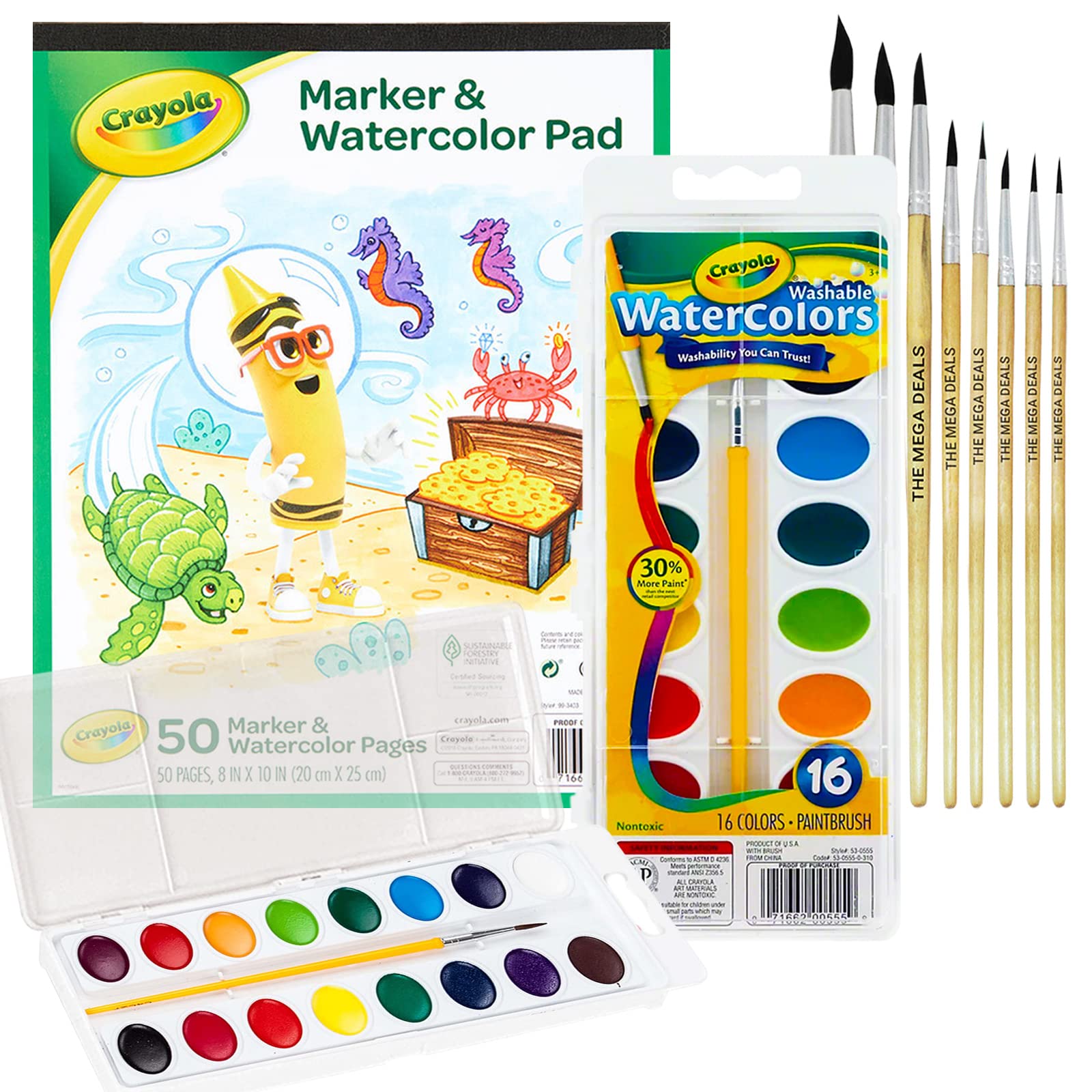Watercolor Paint Set - 16 Watercolor Paint, 50 Sheets Water Color Paper Pad, 8 PaintBbushes for Kids - Ultimate Water Color Painting Kids Supplies Set, 10 Piece Set