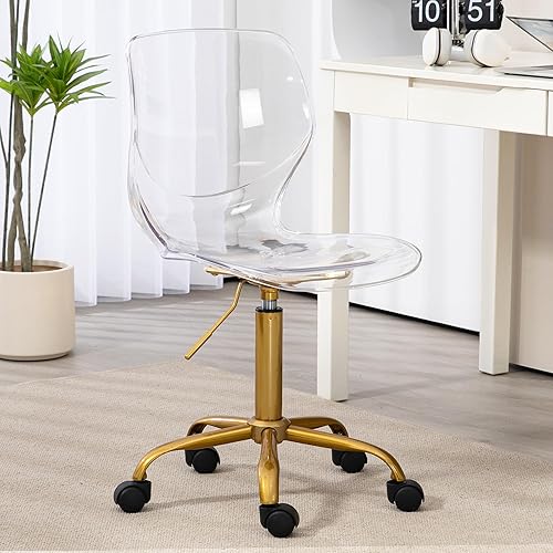 Miniatura 5 de HOMEFUN Silla de escritorio de acrílico transparente, sillas de tocador con ruedas y sin brazos para oficina en casa con altura ajustable y función