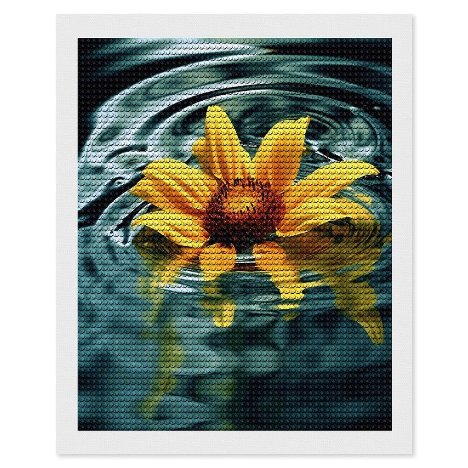 JTREHY Sunflower in Water Diamond Art Kits Personalized DIY Round Diamond Painting Kits for Beginner Full Drill Diamonds Dots Paintings for Adults Gem Art Crafts Home Decor