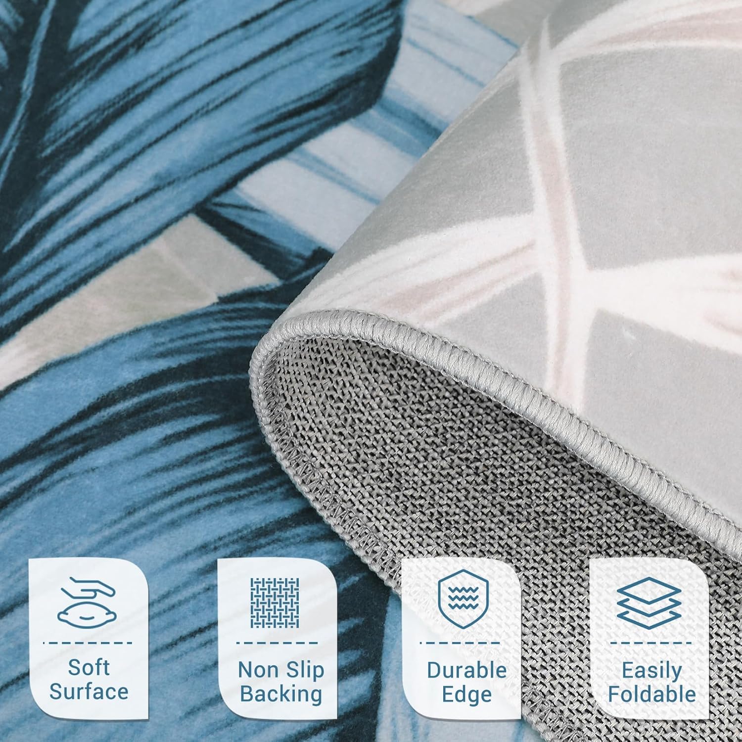 Area Rug 9x12 Blue Leave Rug Non Slip Washable Rug Tropical Plant Throw Rug Low Pile Soft Non Shedding Rug for Dining Room Living Room Bedroom, Blue