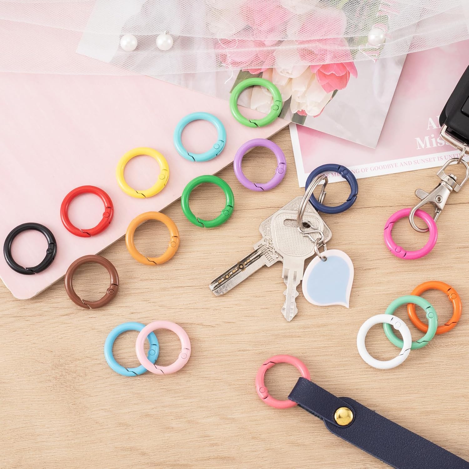 51Pcs 25mm Round Spring O Rings, Colorful Metal Key Ring Snap Buckle Clip Trigger DIY Accessories for Purse Keyrings Keychain Handbag Lanyard - Image 7