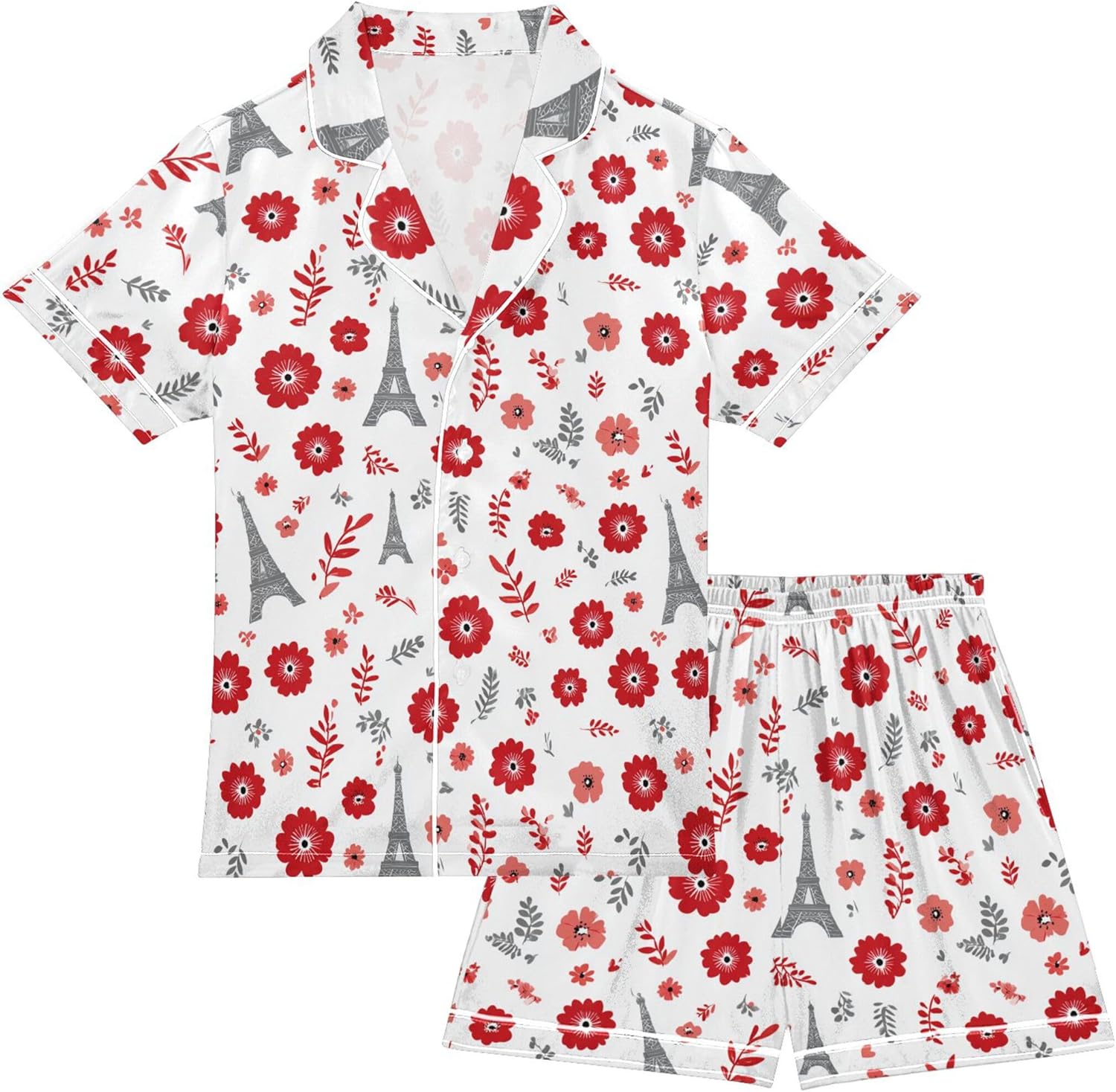 Silk Pajama Sets Short Sleeve Pajamas Soft Sleepwear 2 Piece Pjs Set