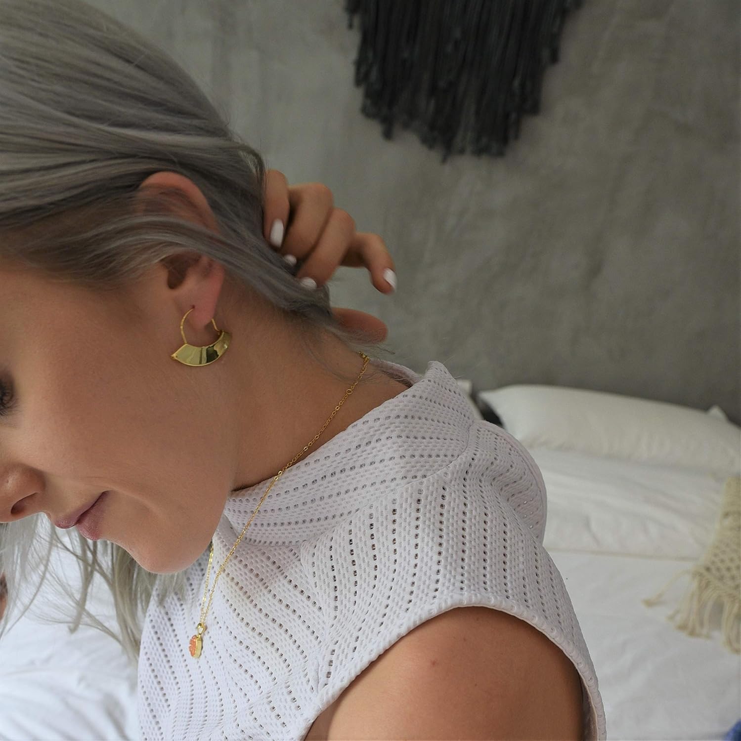 Half Moon Hoop Fan Earrings | 18k Gold Plated Hypoallergenic Brass - Image 3