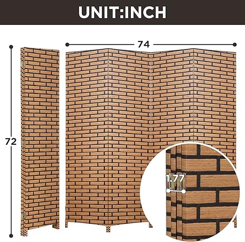 Miniatura 7 de Room Divider Wood Screen 4 Panel Wood Mesh Woven Design Room Screen Divider Folding Portable Partition Screen Screen Wood for Home Office (Brick)