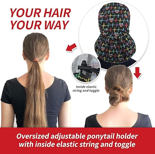 Miniatura 4 de ABAMERICA Gorras quirúrgicas para mujer, gorro de enfermera, soporte funcional para cola de caballo para cabello largo, individual o forrado