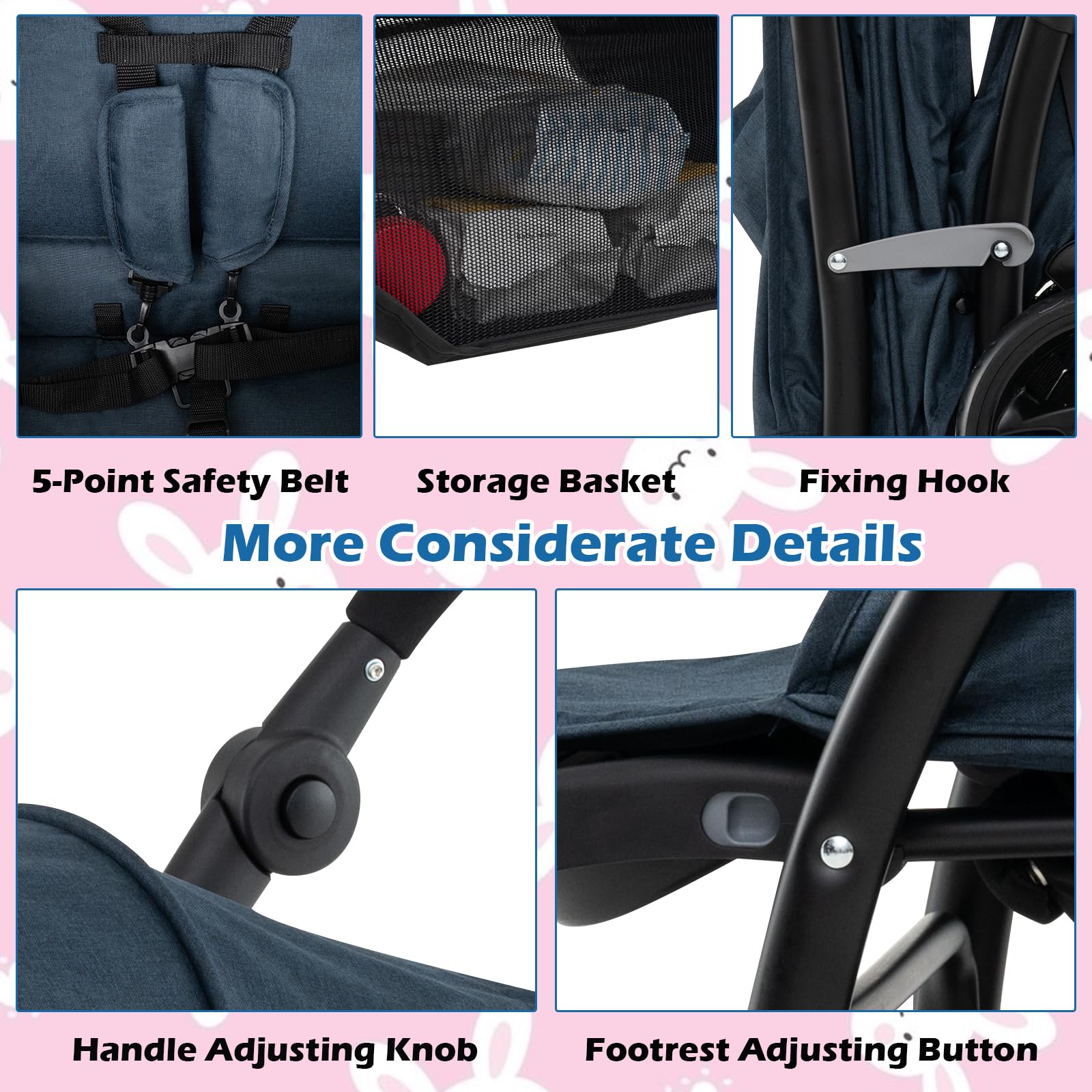 LIFEZEAL Carrito Gemelar, Silla de Paseo Doble Plegable para Gemelos, Cochecito de Viaje de 2 Plazas para Bebé con Ajuste de 3 Posiciones, Capacidad de carga 15+15 KG (Azul)