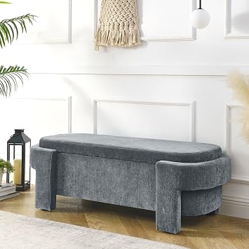 Linen Fabric Upholstered Bench,51.5Modern Elegant Storage Stool,Comfortable Window Sitting,Fashion Bench End of Bed for Living Room,Entryway,Bedroom,Grey