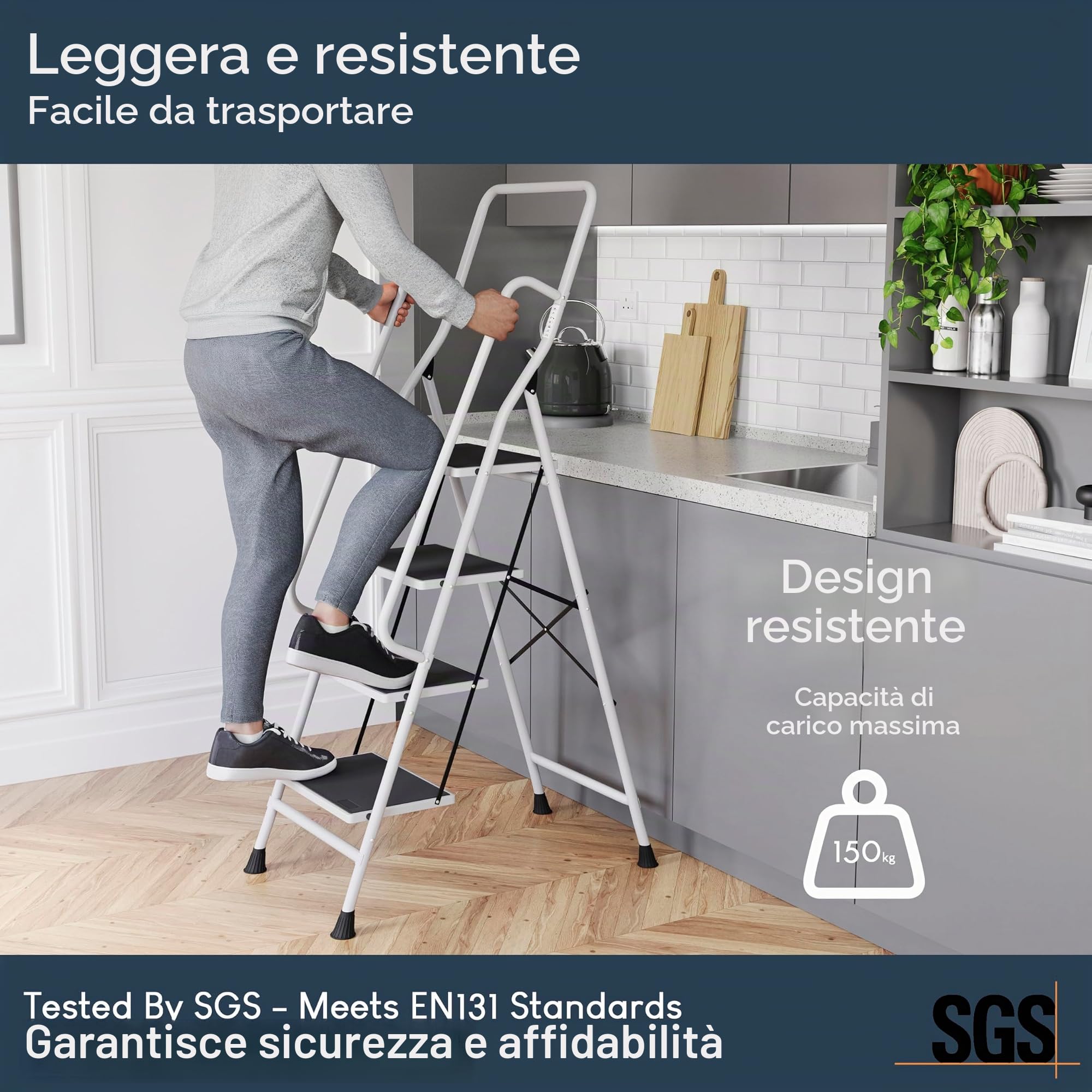 Home Vida Scala a 4 Gradini con Corrimano di Sicurezza Pieghevole di Sicurezza Antiscivolo Matt Safe Heavy Duty