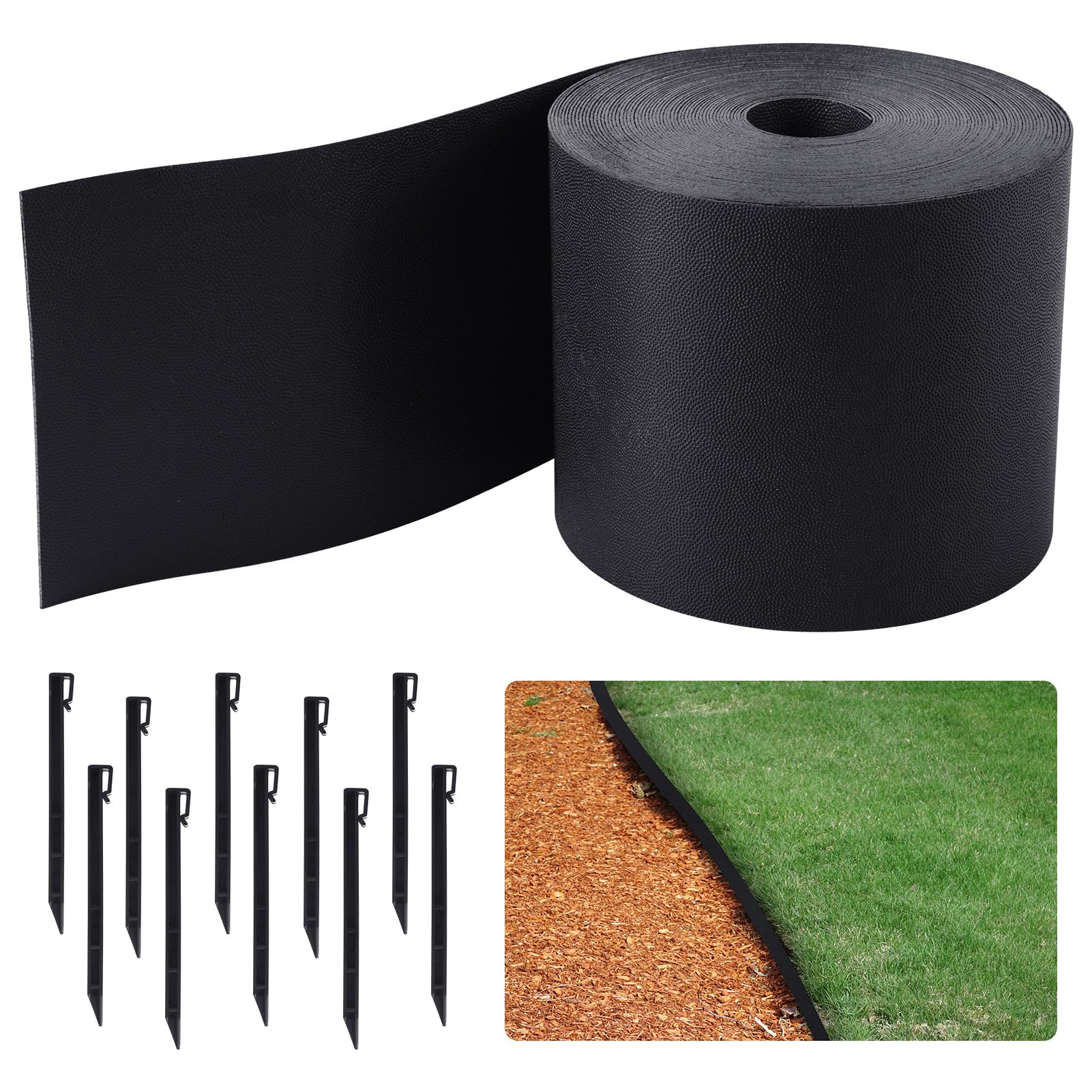 Jspupifip 52 Ft Garden Landscape Edging Coil, 4.7 Inch Depth Lawn Garden Border Edging Terrace Board Garden Edging with 10 Anchoring Stakes, Terrace Board Edging for Landscaping Lawn, Fence (Black)