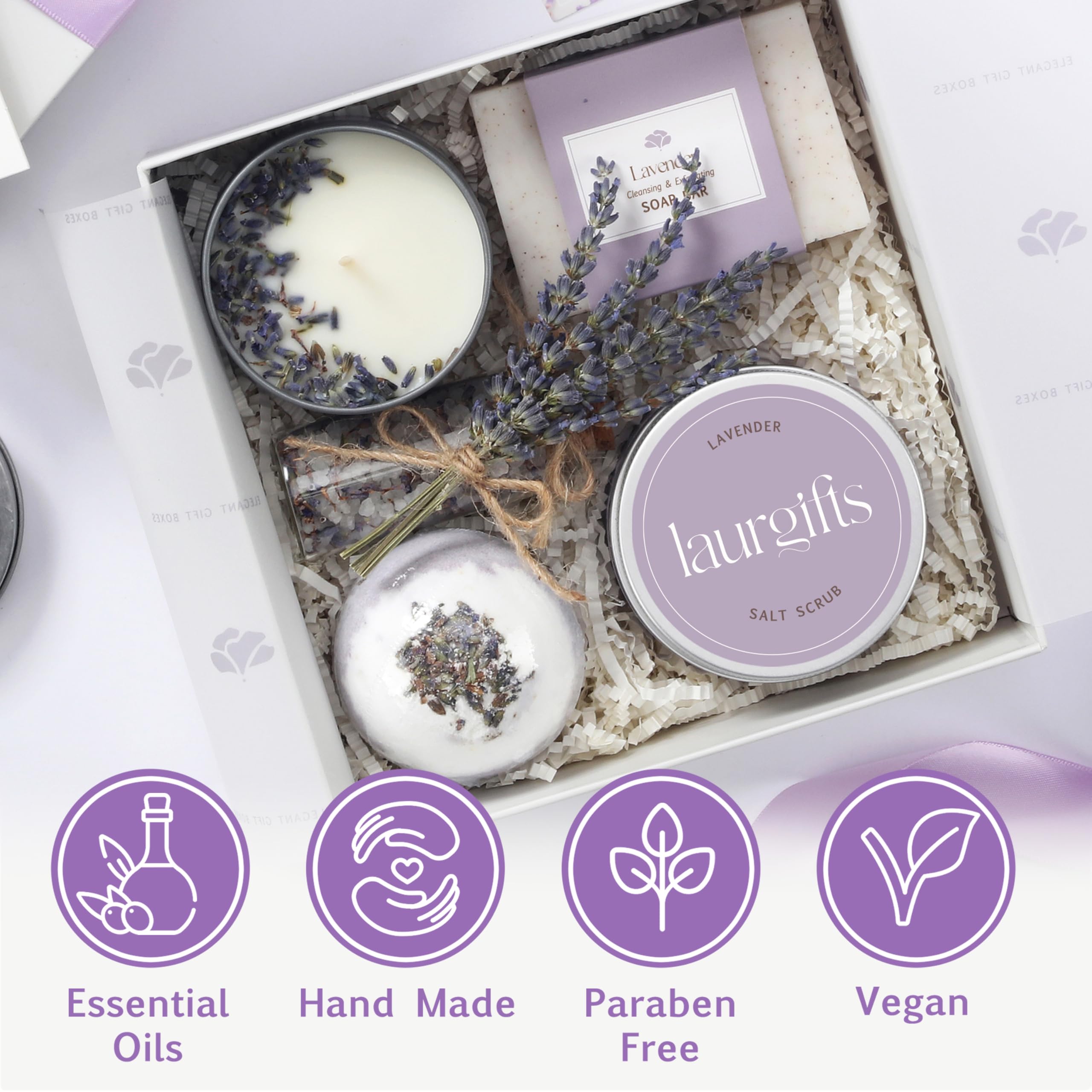 LaurGifts Geburtstagsgeschenk für Frauen, Lavendel-Geschenkset-Box – von holländischen Blumenfeldern inspiriertes Kerzengeschenk für sie, Arbeitskollegin, Weihnachtsgeschenkidee
