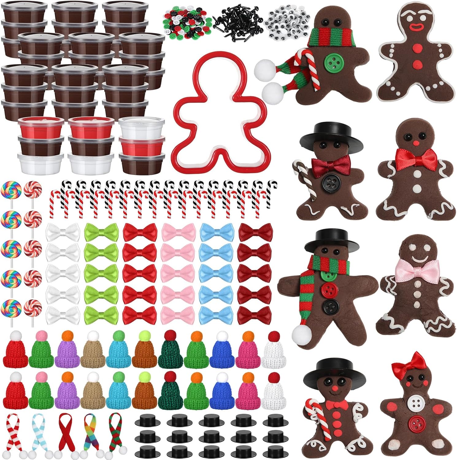 412 Pcs Christmas Gingerbread Man DIY Crafts Kit, 36 Pack Air Dry Clay Crafts Make You Own Gingerbread Man Modeling Indoor Decorations Gift for Holiday Winter Party Supplies